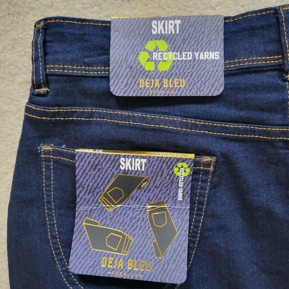 NWT Deja Bleu Premium Denim Skirt 12 Knee Straight Pencil Frayed Hem Vent - Picture 13 of 13